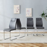 Scandinavian Dining Chairs Set of 4 Mesh Back Metal Legs - Dark Grey PU Leather