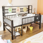 Low Loft Bed with Storage Compartments, 90x200cm, Black Metal