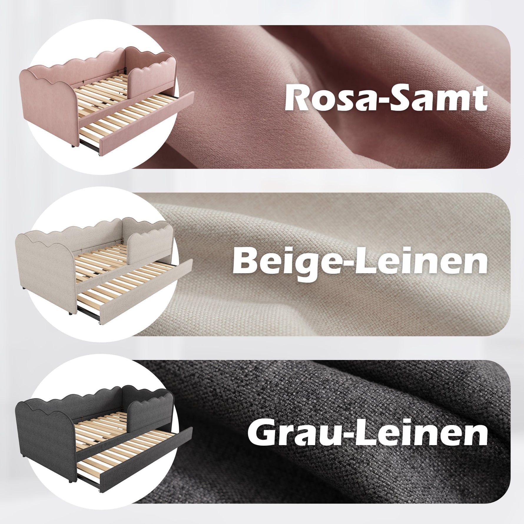 Upholstered Daybed Sofa Bed 90x190cm Pull-out Slatted Base, Pink Velvet