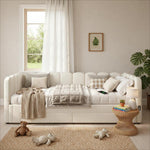 Upholstered Daybed Sofa Bed Extendable 90x200cm Storage Drawers USB Port Beige Linen