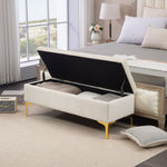 Storage Bench Upholstered Metal Legs, Velvet Look Beige
