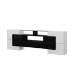 TV Cabinet Low Panel 200cm LED Lighting Modern Design High-Gloss White and Black