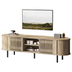 TV Cabinet Lowboard 160x40x47cm Openwork Design 2 Cabinets for 65" TV - Natural Wood