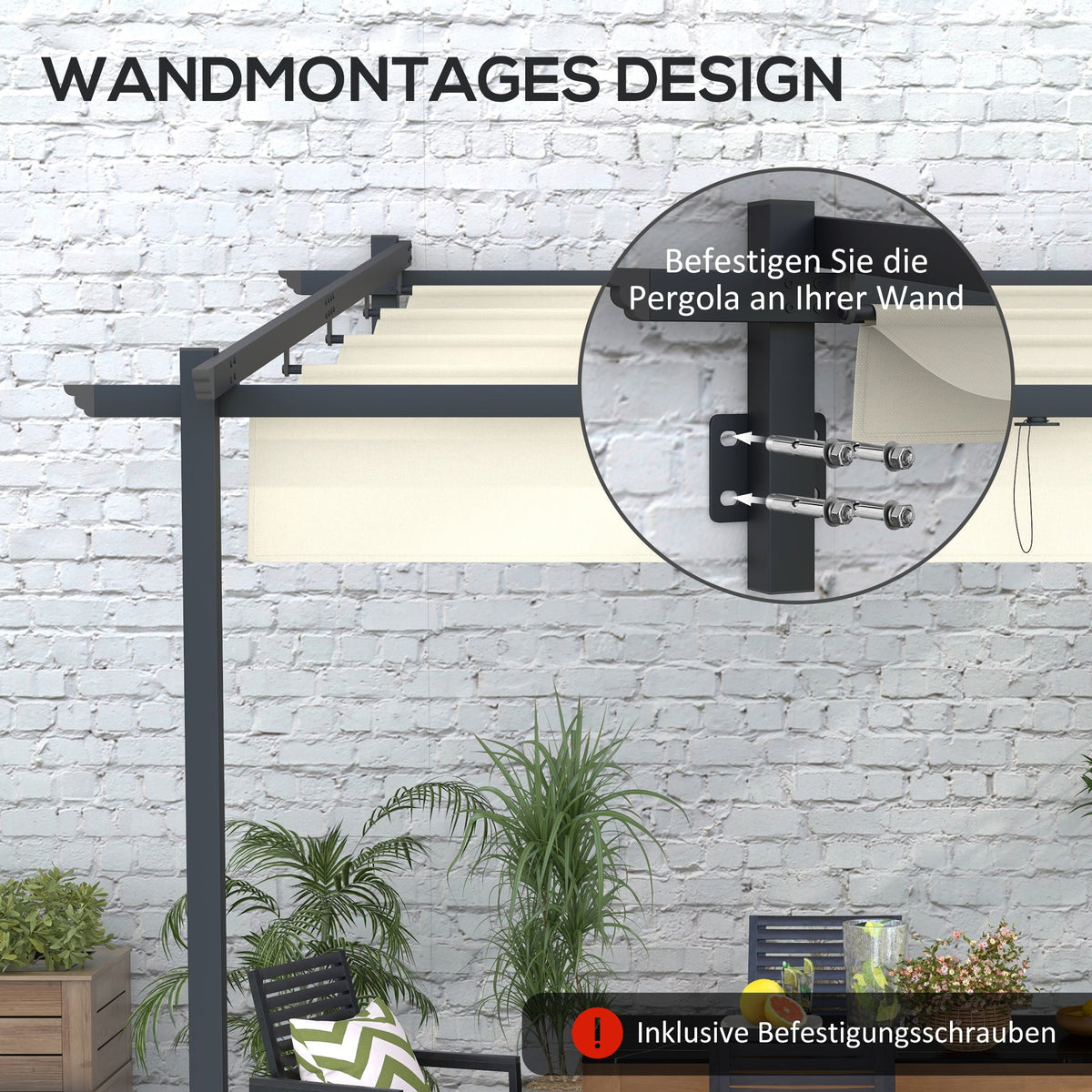 Pavilion Pergola 3x3m Windproof Adjustable Roof, Cream-Colored