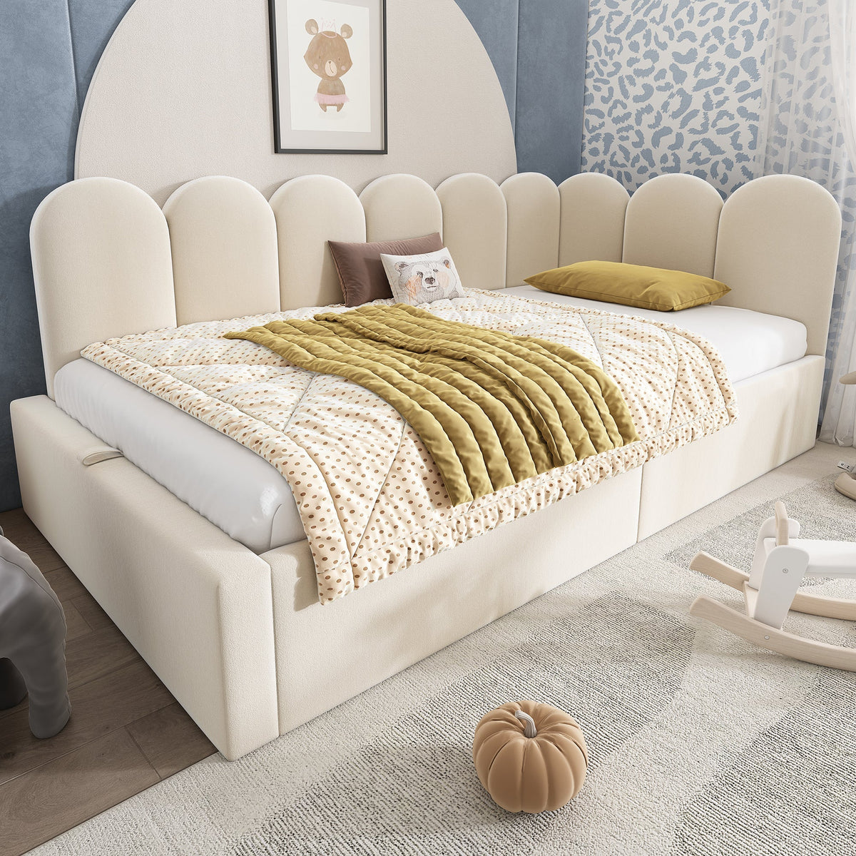Upholstered Daybed Sofa Bed 90x200cm Hydraulic Storage Velvet Beige