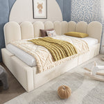 Upholstered Daybed Sofa Bed 90x190cm Hydraulic Storage Metal Slatted Base, Beige Velvet