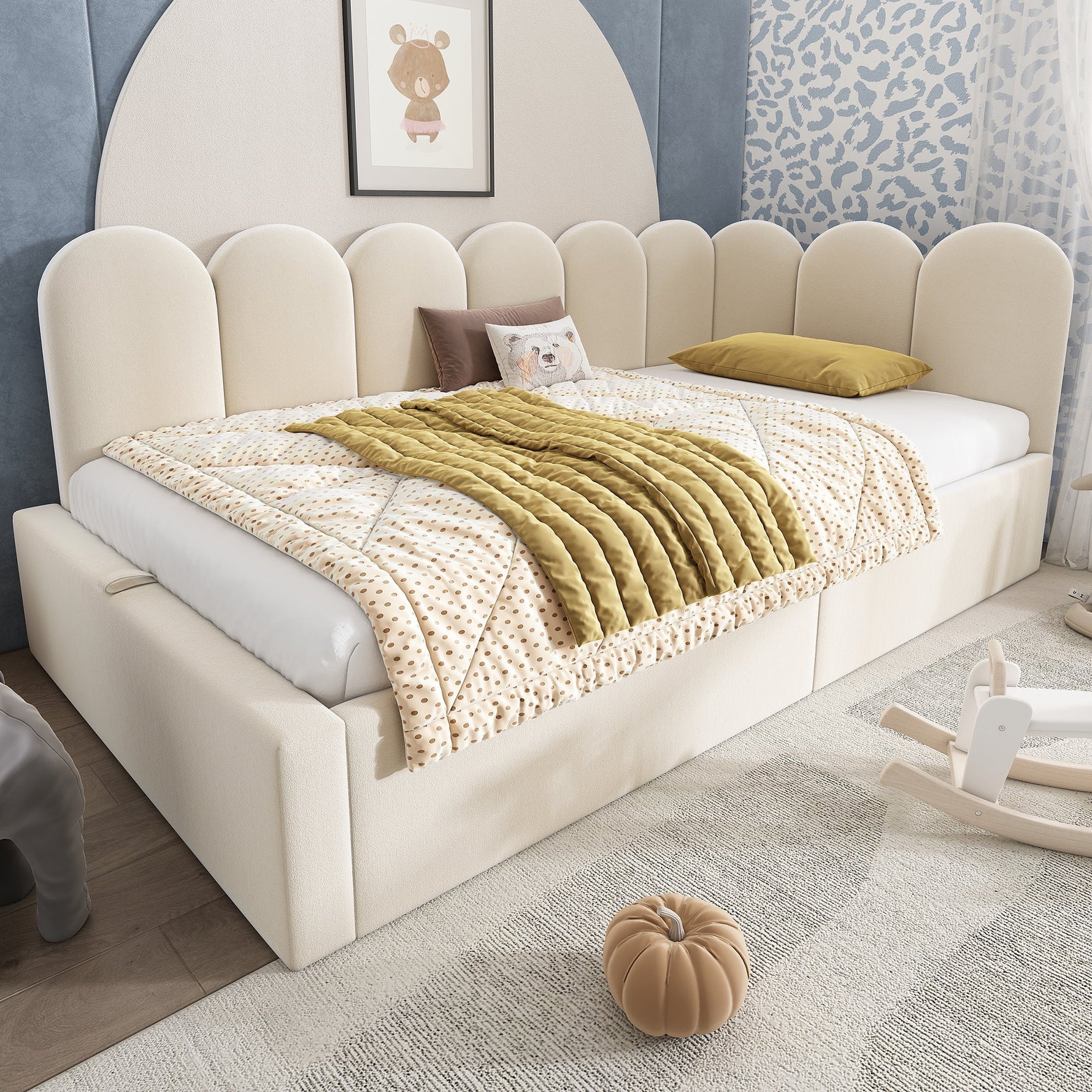 Upholstered Daybed Sofa Bed 90x190cm Hydraulic Storage Metal Slatted Base, Beige Velvet