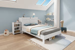 Wooden Bed 140x200 Double 2 Pull-out Nightstands Headboard Storage - White