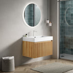 Wall-Mounted Bathroom Vanity Unit with Resin Basin and Drawer, Natural Wood Grain