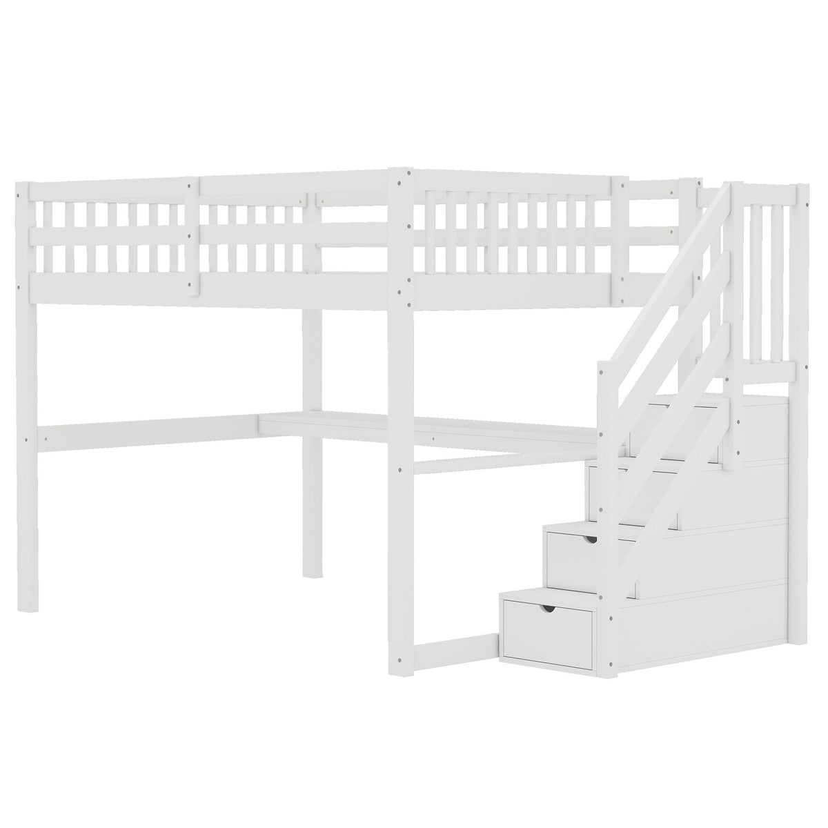 Children's Loft Bed 140x200cm with Storage Drawers & Desk, White