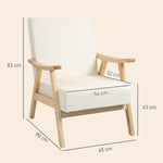 Nordic Armchair, Upholstered Lounge Chair, Wooden Frame, Velvet Look, Cream White