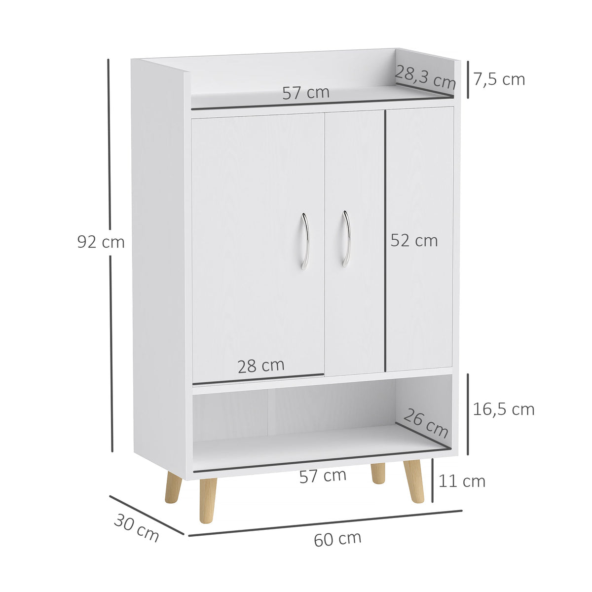 Shoe Cabinet with Doors and Shelves, Holds 12 Shoes, White Wood
