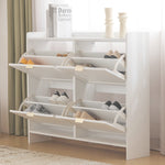 Shoe Cabinet 4 Drop-Down Compartments Open Shelves Entryway/Hallway, White