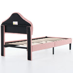 Upholstered Platform Bed Frame with Headboard, 90x200cm, Pink Velvet