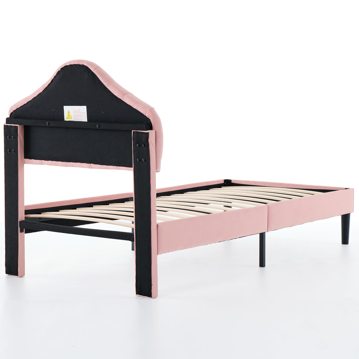 Upholstered Platform Bed Frame with Headboard, 90x200cm, Pink Velvet
