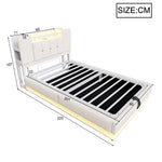 Smart Upholstered Bed with LED, USB and Hydraulic Storage, Beige Velvet