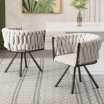 Linen Dining Swivel Chairs, Set of 6, Leisure Armchair with Metal Legs, Beige and Black Linen