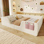 Upholstered Bed 140x190cm with Safety Rails & Storage, Beige Velvet