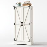 Pantry Cabinet 128.5cm Farmhouse LED 2 Doors Adjustable Shelves - White