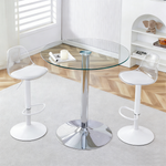 Bar Set 89cm Glass Table 2 Stools Adjustable Swivel - White Legs