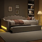 Daybed, Upholstered with LED Belt & Pull-Out, 140x200cm, Beige