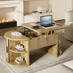 Modern Height-Adjustable Coffee Table with Hidden Storage and Sliding Doors, Wood