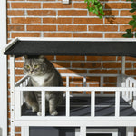 Cat House, 4-Story Balcony Stairs, Solid Wood, Gray