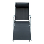 Folding Sun Lounger, Cushion, Beach & Terrace, Metal & Fabric Black