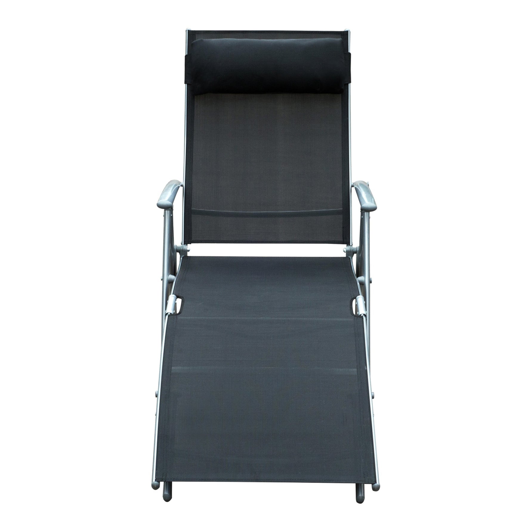 Folding Sun Lounger, Cushion, Beach & Terrace, Metal & Fabric Black