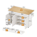 Kitchen Island Cabinet, Fold-Down Worktop Drawers Casters, White