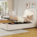 Upholstered Bed Single/Children's 90x200cm Hydraulic Storage with Padded Headboard, Velvet Beige