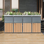 Garbage Can Enclosure with Ventilated Louvers, Lockable Four Doors and Planting Area, Galvanized Steel