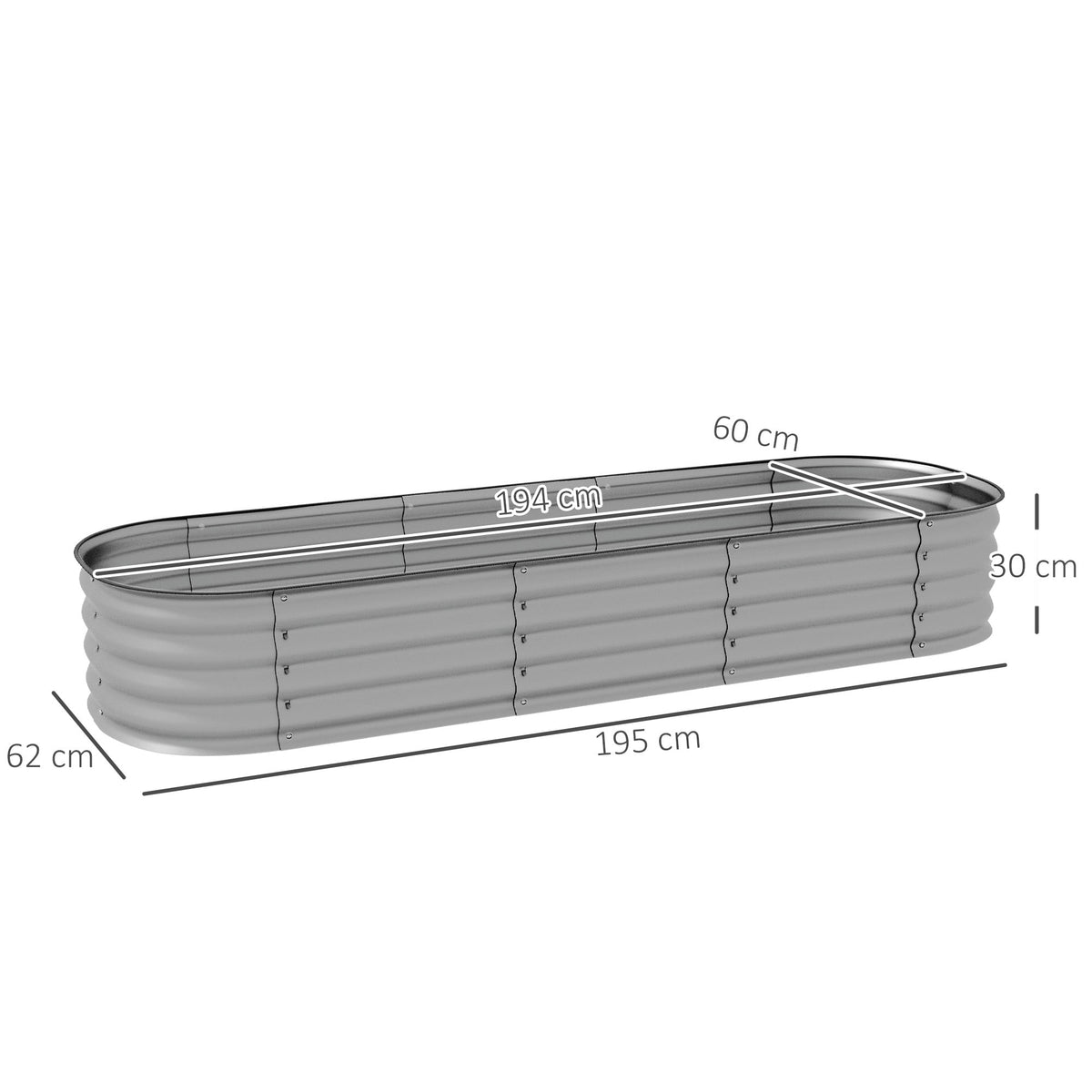 Raised Metal Planter Box 195x62x30cm Open Bottom DIY Flower Box, Silver