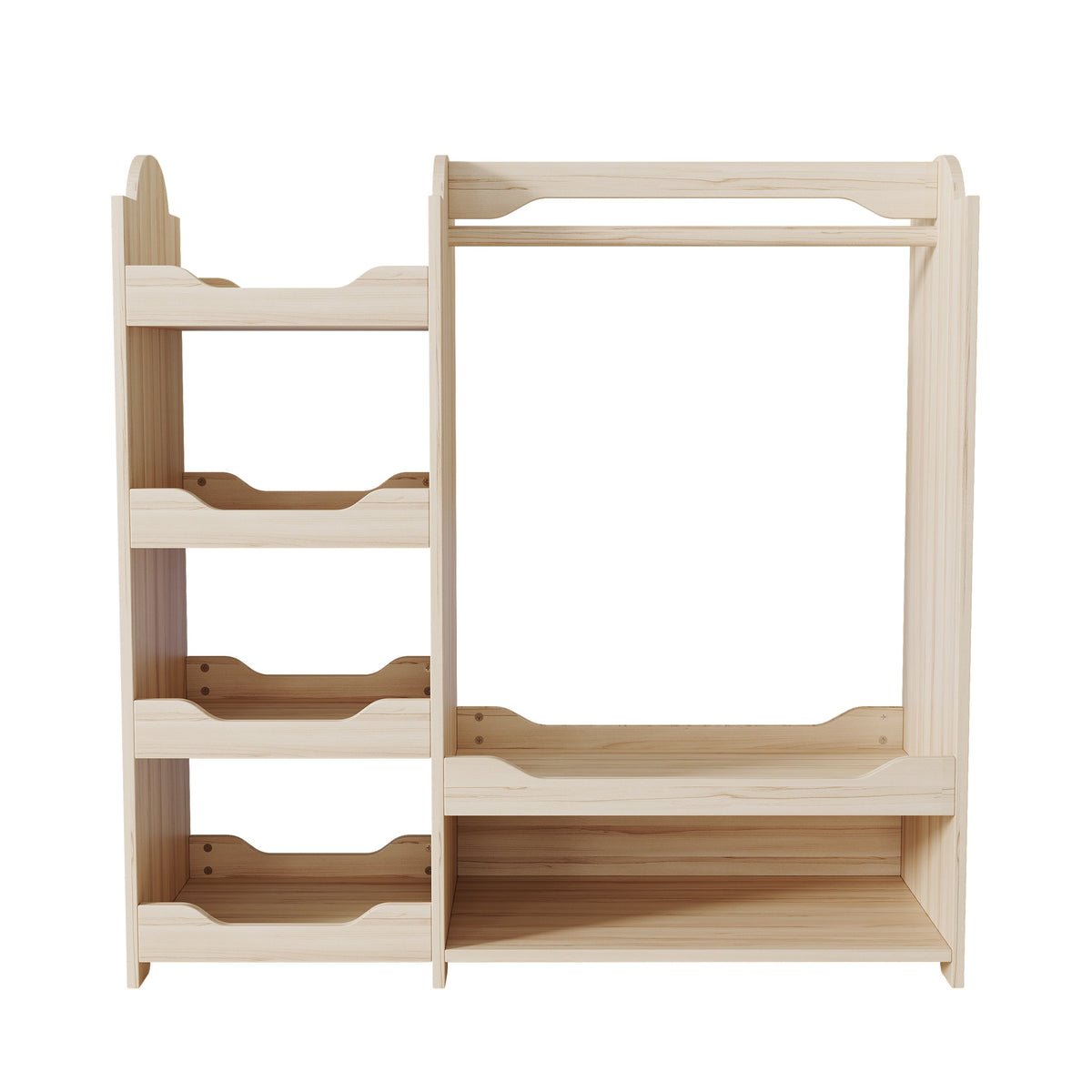 Children's Wardrobe Freestanding with Clothes Rail & 4 Shelves, Natural Wood