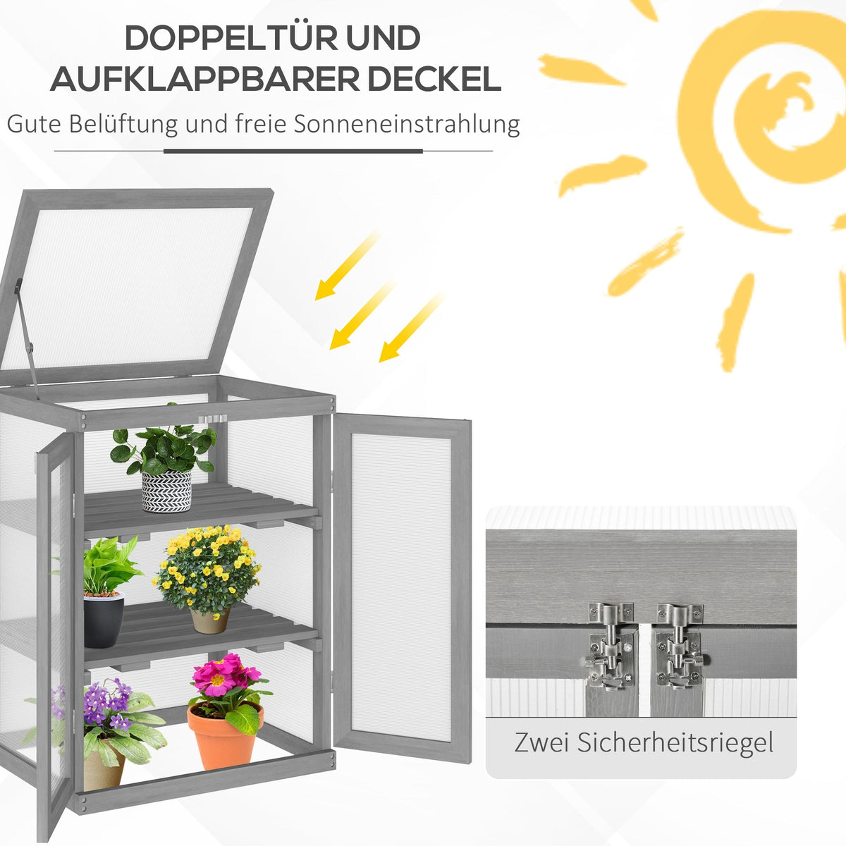 Greenhouse Cold Frame 3-Tier 2-Door Weatherproof Wood/Polycarbonate Dark Grey