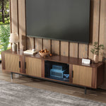 TV Cabinet Lowboard Carved Texture LED Light Tempered Glass