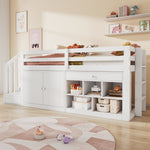 Multifunctional Children's Bed with Stairs, Storage and Reversible Desk, 90x200cm, White Wood