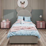 Modern Minimalist Upholstered Bed, Soft Cartoon-Design Headboard, Storage Base, Beige