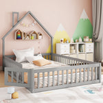 Upholstered Bed 140x200cm Chimney Design Pine Frame - Grey