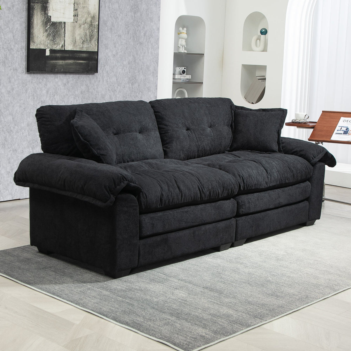 Two-Seater Sofa with Double Layer Cushions and Pocket Springs, 213 cm Chenille