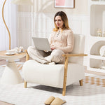 Armchair, Upholstered Lounge with Wooden Legs, Cream White