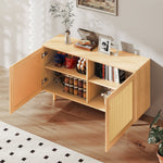 Wicker Sideboard Double-Door Storage Cabinet 120cm Natural Wood Look