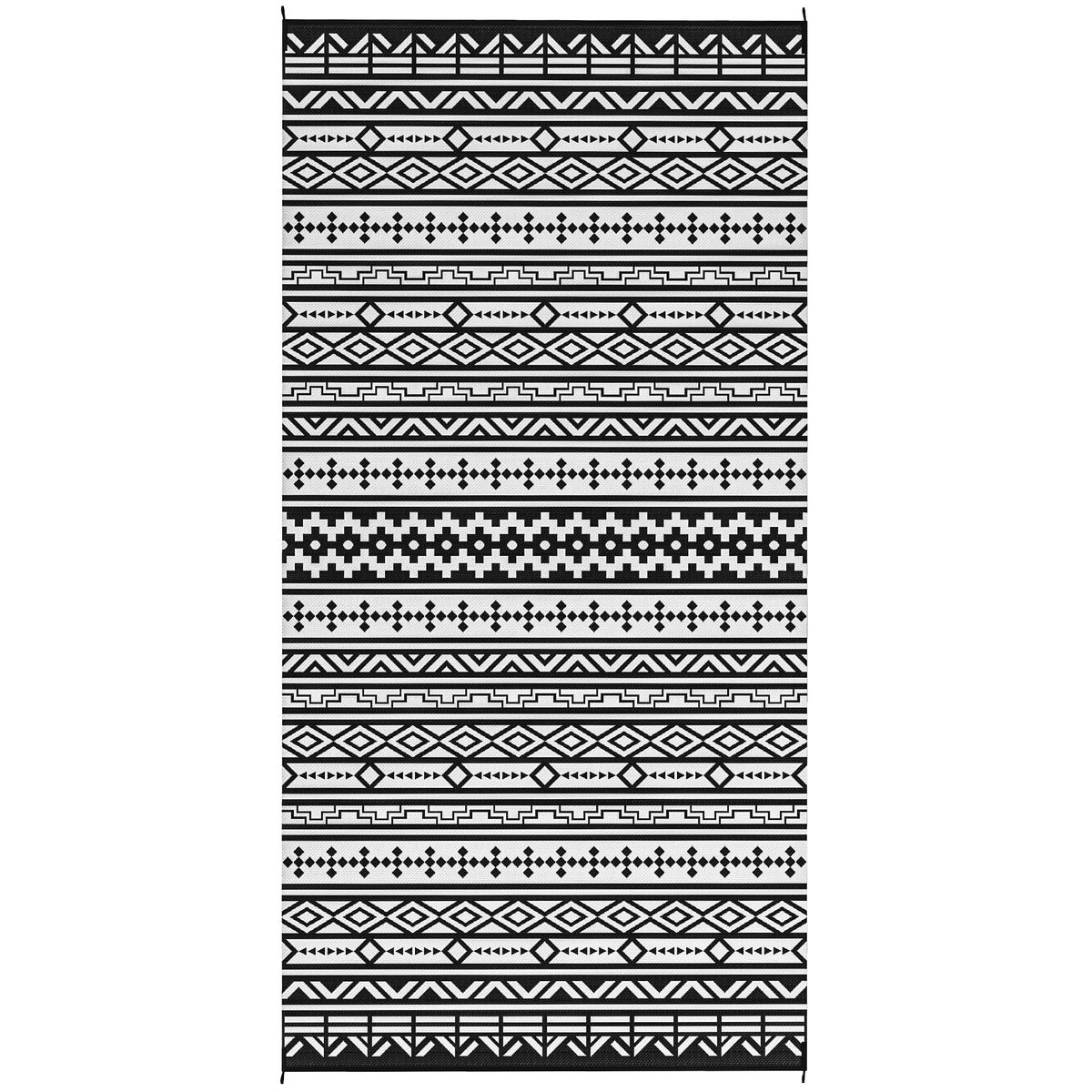 Outdoor Rug, Robust Weatherproof Foldable Boho, Black and White