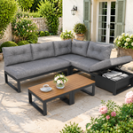 Modern Outdoor Set with Cushions, Iron Frame & Woven Armrests