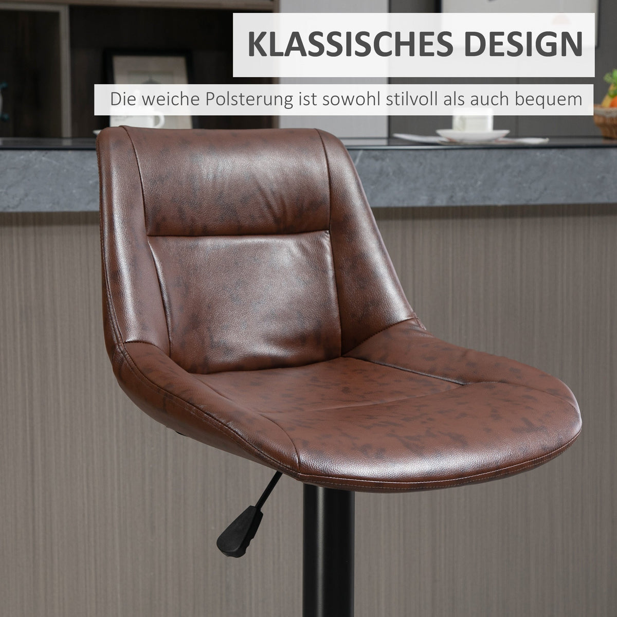 Bar Stool Set of 2, Height-Adjustable Swivel Counter Stool, Faux Leather Brown