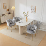 Chairs, Set of 4 Velvet Upholstered with Petal Back & Gold Legs, Modern