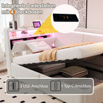 Upholstered Sofa Bed 90x200 cm with LED Lighting, USB Ports and Hydraulic Storage, Beige Velvet