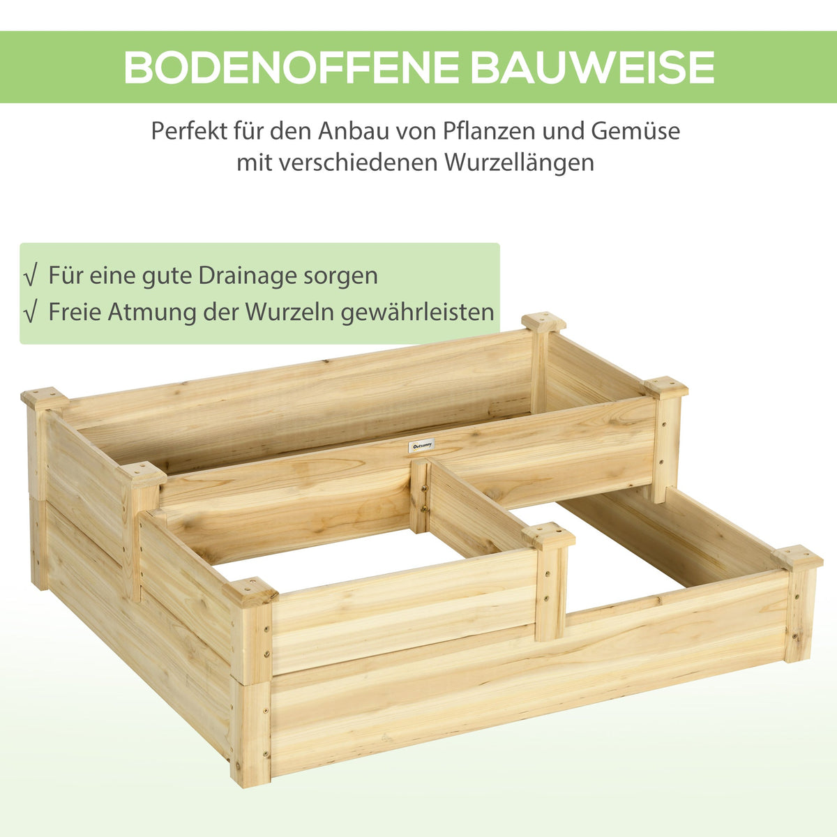 Raised Garden Bed 3-Tier Planter, Fir Wood, Natural Color