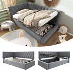 Upholstered Day Bed, 90x200cm Sofa Bed with Hydraulic Storage, Velvet Gray
