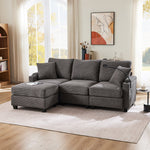 L-shaped Corner Sofa, Convertible 3-Seater with Footstool, Cup Holder, USB Charger, Armrest Storage, Dark Gray